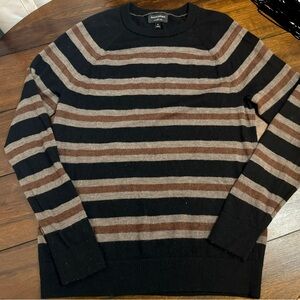 Banana Republic Men's Black and Brown Striped 100% Merino Wool Crewneck Sweater